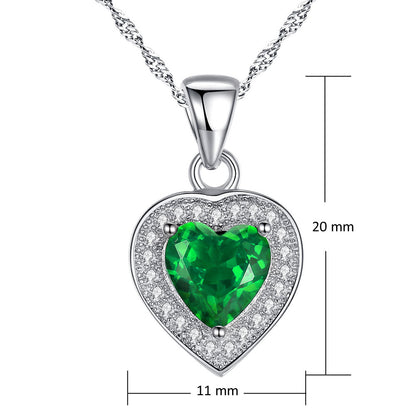 MABELLA Sterling Silver Heart 1.6 CTW Simulated Gemstone Pendant Necklace, Birthday Gifts for Women