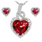 MABELLA Simulated Heart Pendant Nacklace & Earring Set Sterling Silver 18 Inch Chain