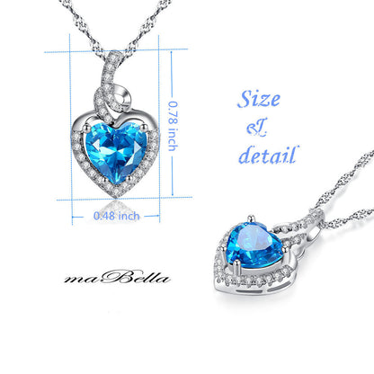 Birthstone Heart Necklace Sterling Silver Women Pendant Gifts for Women Her
