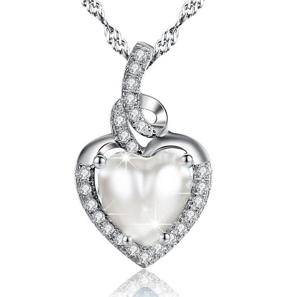 MABELLA Heart Pearl Pendant Necklace Sterling Silver Women Pendant Birthday Gifts for Her