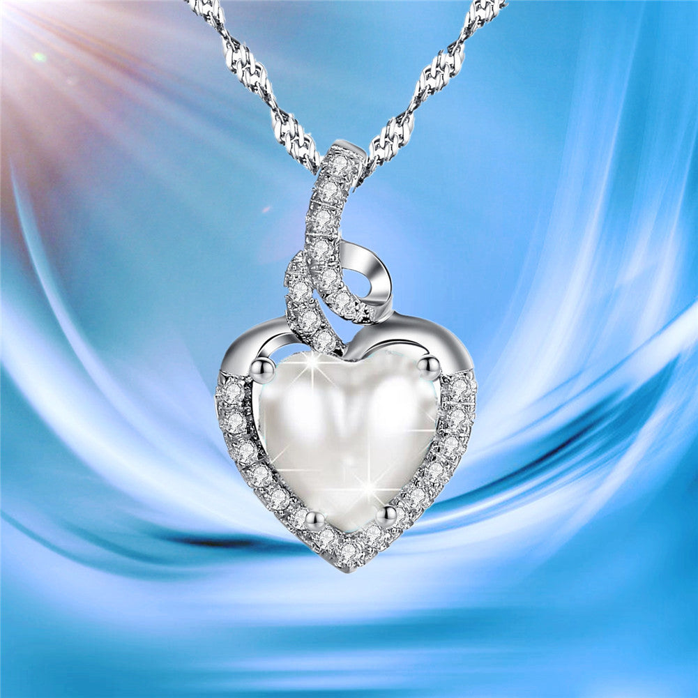 MABELLA Heart Pearl Pendant Necklace Sterling Silver Women Pendant Birthday Gifts for Her