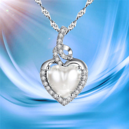 MABELLA Heart Pearl Pendant Necklace Sterling Silver Women Pendant Birthday Gifts for Her