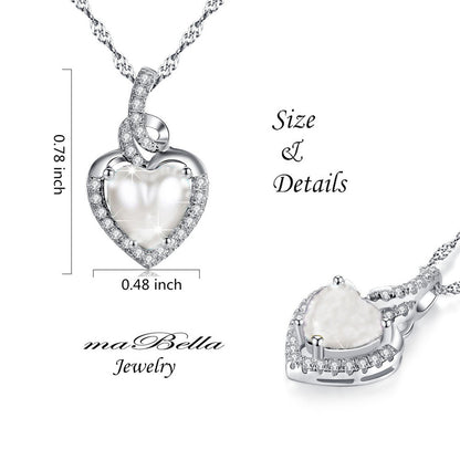 MABELLA Heart Pearl Pendant Necklace Sterling Silver Women Pendant Birthday Gifts for Her
