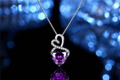 MABELLA Sterling Silver Double Heart Simulated Birthstone Pendant Necklace, Women Gifts for Her