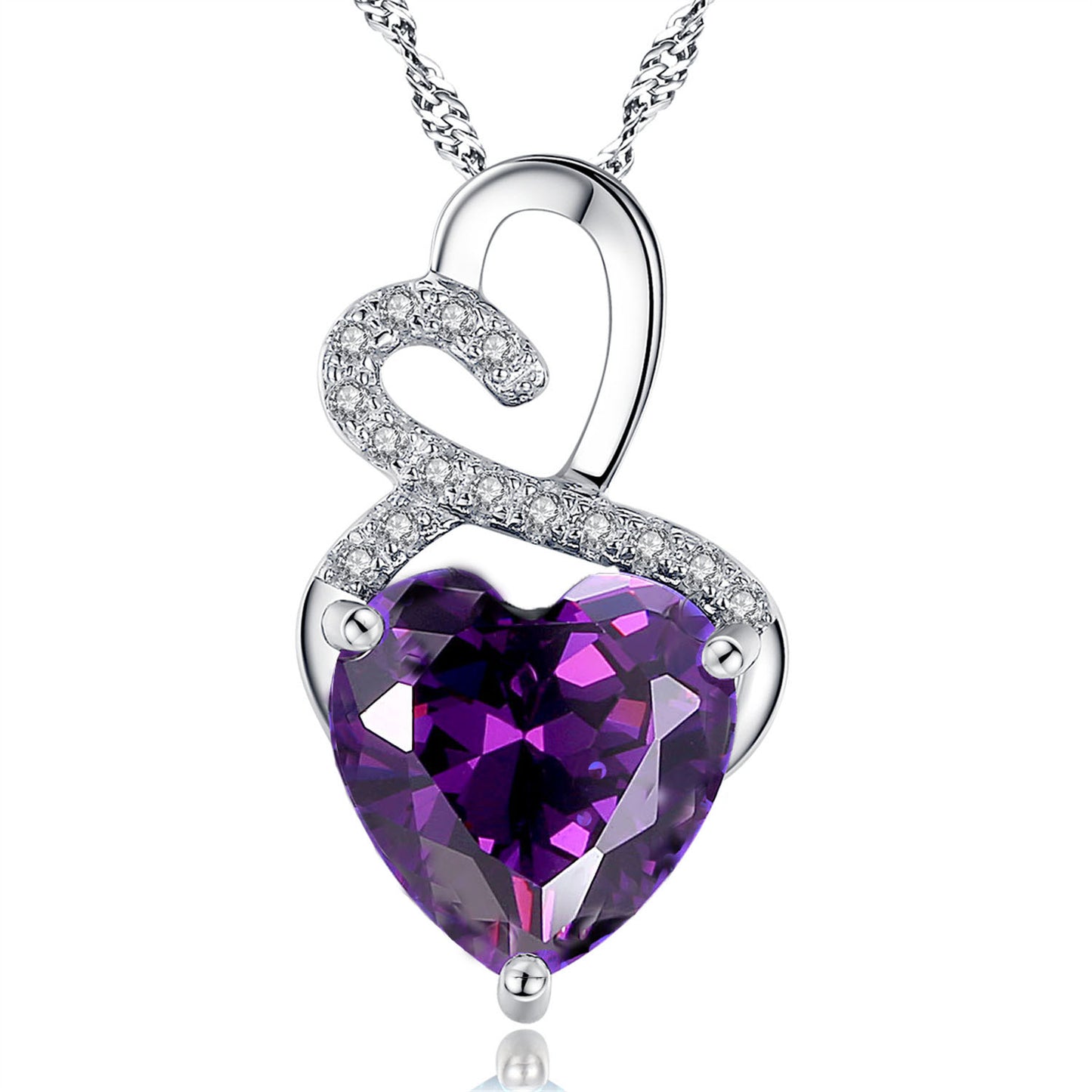 MABELLA Sterling Silver Double Heart Simulated Birthstone Pendant Necklace, Women Gifts for Her