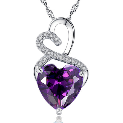 MABELLA Sterling Silver Double Heart Simulated Birthstone Pendant Necklace, Women Gifts for Her