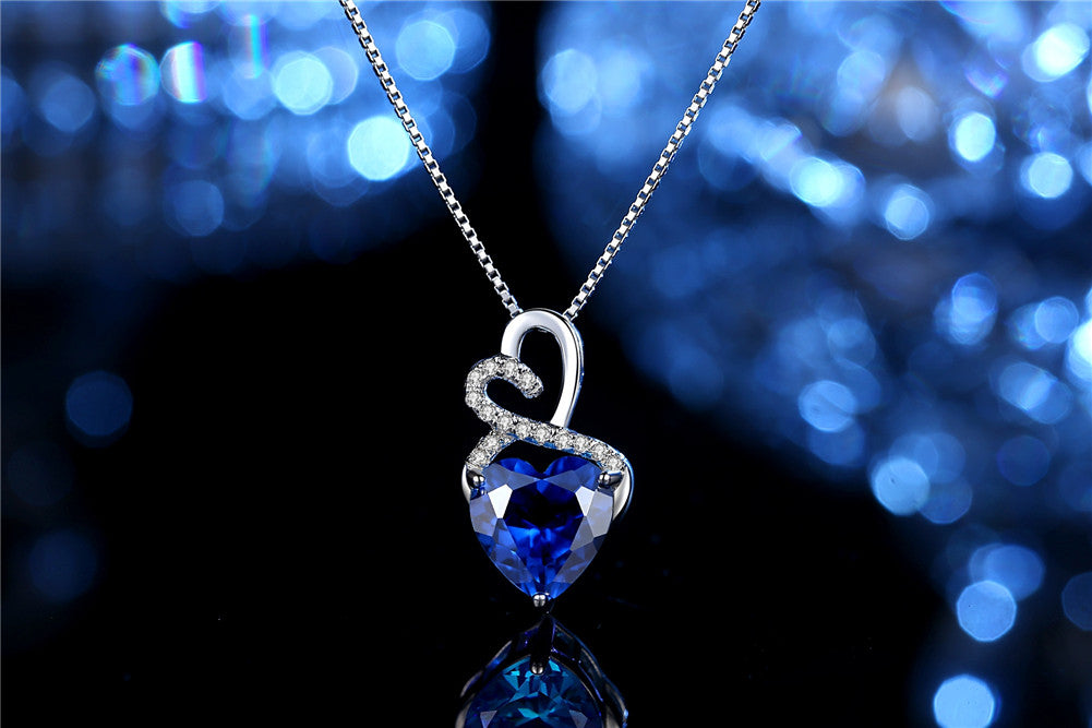MABELLA Sterling Silver Double Heart Simulated Birthstone Pendant Necklace, Women Gifts for Her