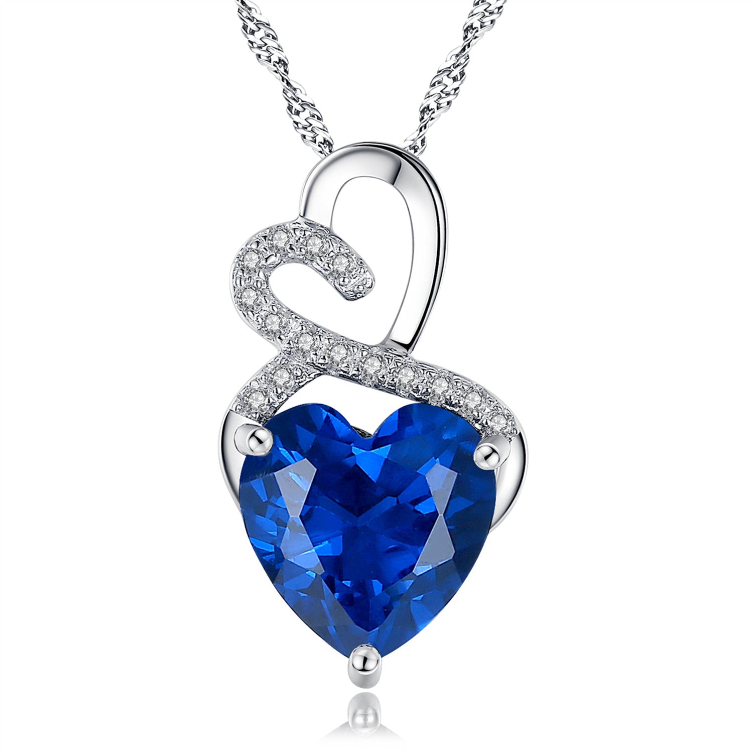 Mabella Sterling Silver Heart Pendant Necklace – 4.0 CTW Simulated Diamond & Amethyst – 18 Inch Chain, Gift Box Included - View #8