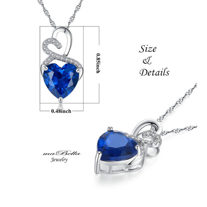 MABELLA Sterling Silver Double Heart Simulated Birthstone Pendant Necklace, Women Gifts for Her