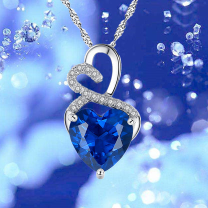 MABELLA Sterling Silver Double Heart Simulated Birthstone Pendant Necklace, Women Gifts for Her