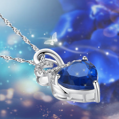 MABELLA Sterling Silver Double Heart Simulated Birthstone Pendant Necklace, Women Gifts for Her