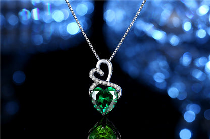 MABELLA Sterling Silver Double Heart Simulated Birthstone Pendant Necklace, Women Gifts for Her