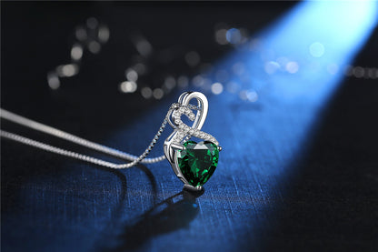 MABELLA Sterling Silver Double Heart Simulated Birthstone Pendant Necklace, Women Gifts for Her