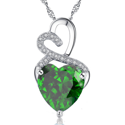 MABELLA Sterling Silver Double Heart Simulated Birthstone Pendant Necklace, Women Gifts for Her