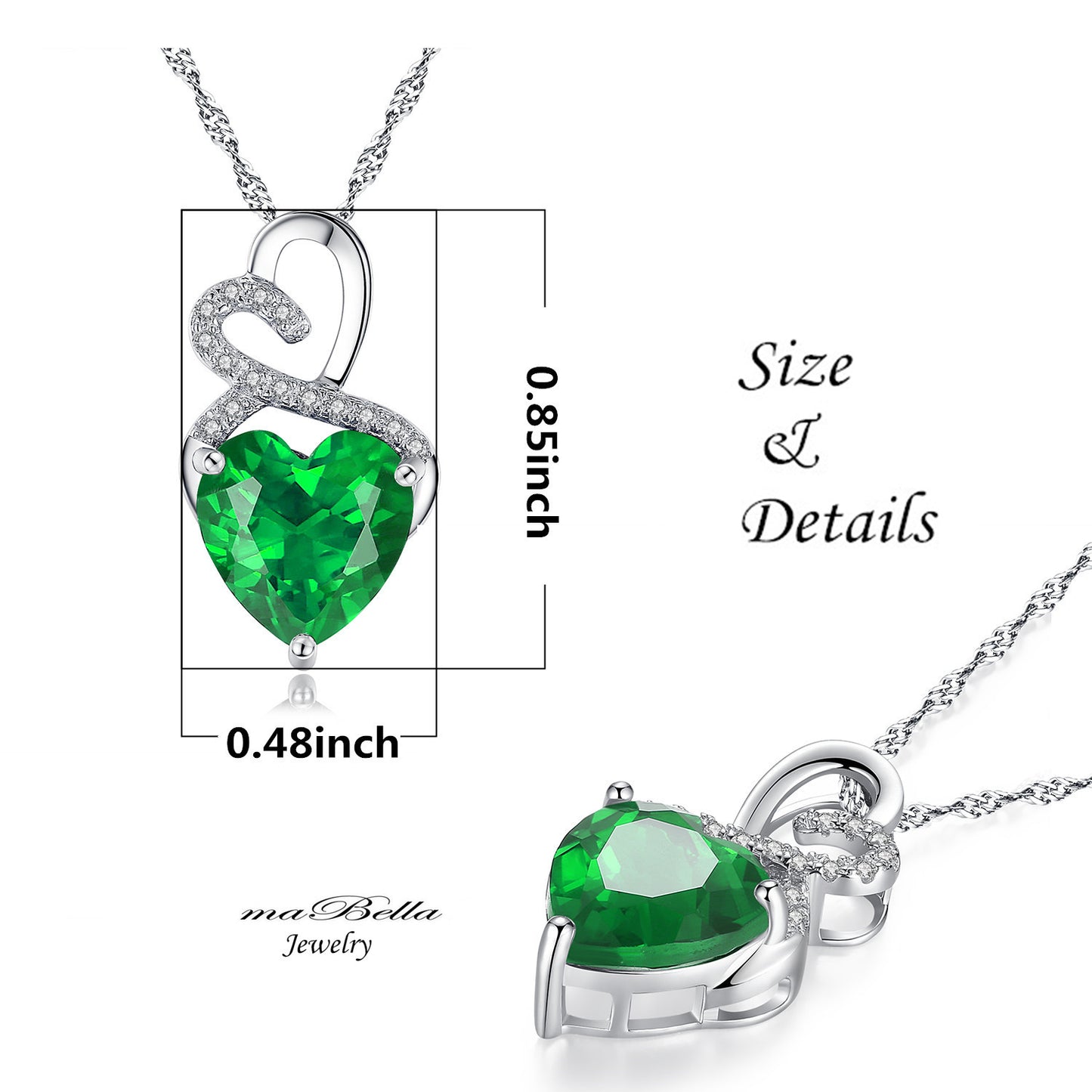MABELLA Sterling Silver Double Heart Simulated Birthstone Pendant Necklace, Women Gifts for Her