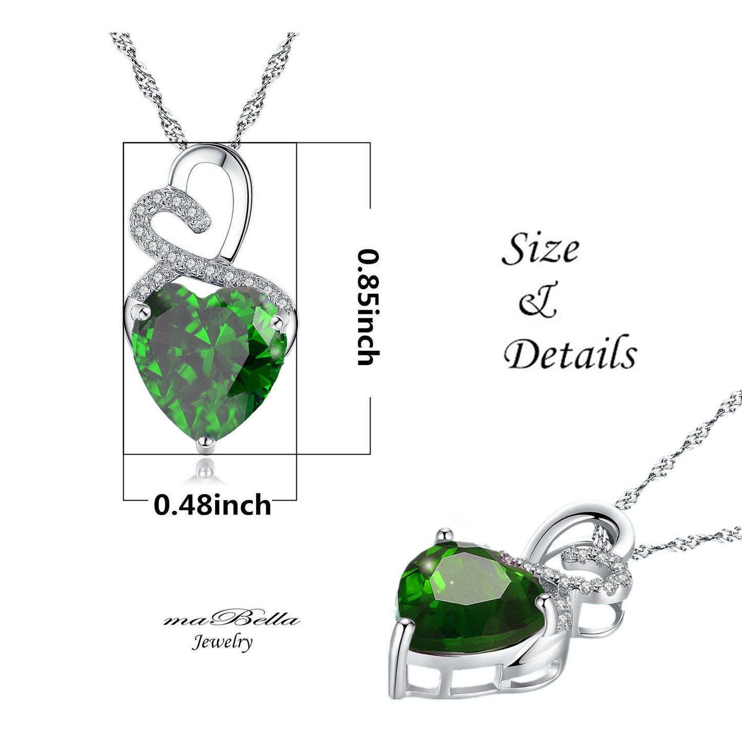 MABELLA Sterling Silver Double Heart Simulated Birthstone Pendant Necklace, Women Gifts for Her