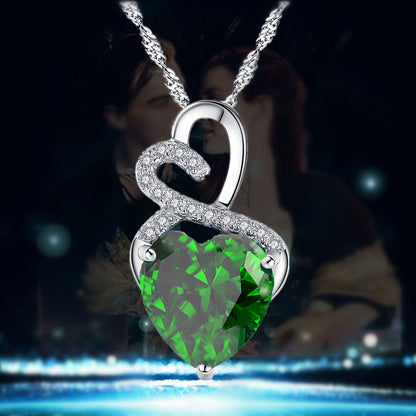 MABELLA Sterling Silver Double Heart Simulated Birthstone Pendant Necklace, Women Gifts for Her