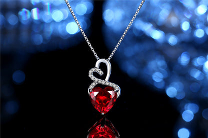 MABELLA Sterling Silver Double Heart Simulated Birthstone Pendant Necklace, Women Gifts for Her
