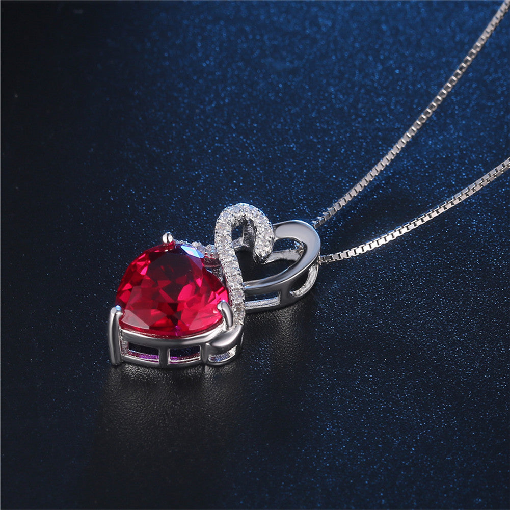 MABELLA Sterling Silver Double Heart Simulated Birthstone Pendant Necklace, Women Gifts for Her