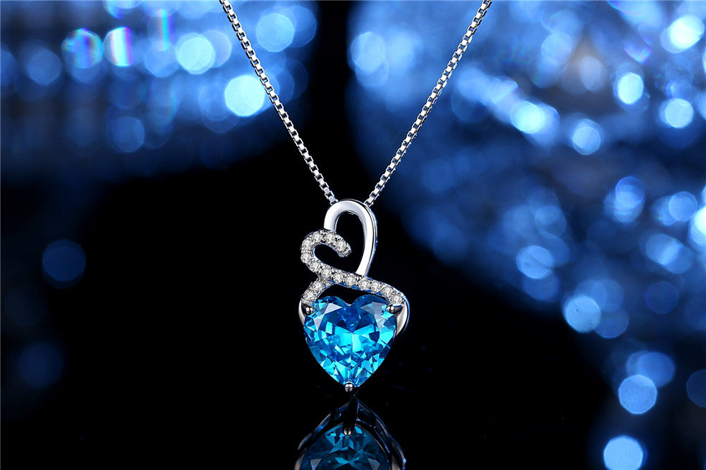 MABELLA Sterling Silver Double Heart Simulated Birthstone Pendant Necklace, Women Gifts for Her