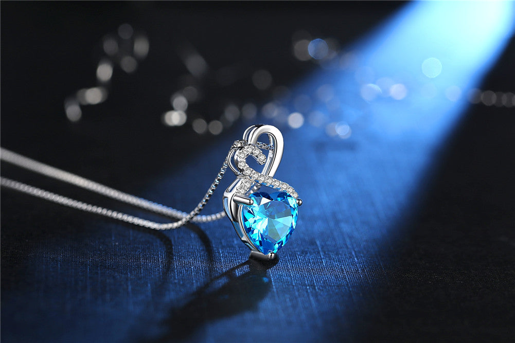 MABELLA Sterling Silver Double Heart Simulated Birthstone Pendant Necklace, Women Gifts for Her