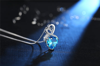 MABELLA Sterling Silver Double Heart Simulated Birthstone Pendant Necklace, Women Gifts for Her