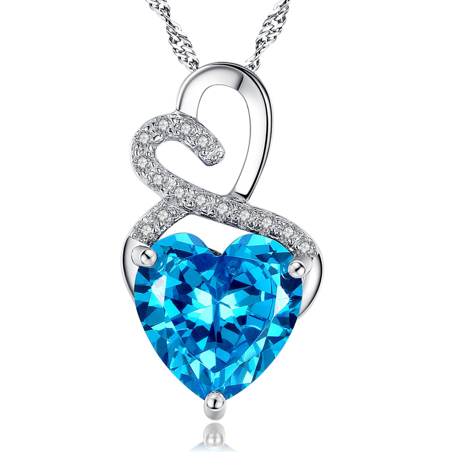 MABELLA Sterling Silver Double Heart Simulated Birthstone Pendant Necklace, Women Gifts for Her