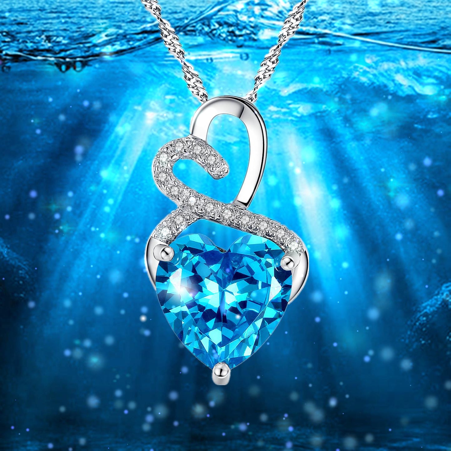MABELLA Sterling Silver Double Heart Simulated Birthstone Pendant Necklace, Women Gifts for Her