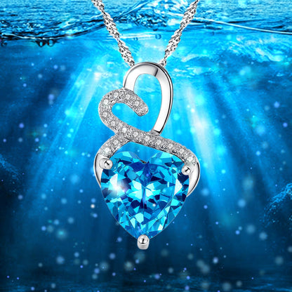 MABELLA Sterling Silver Double Heart Simulated Birthstone Pendant Necklace, Women Gifts for Her