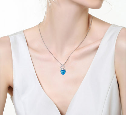 MABELLA Sterling Silver Double Heart Simulated Birthstone Pendant Necklace, Women Gifts for Her