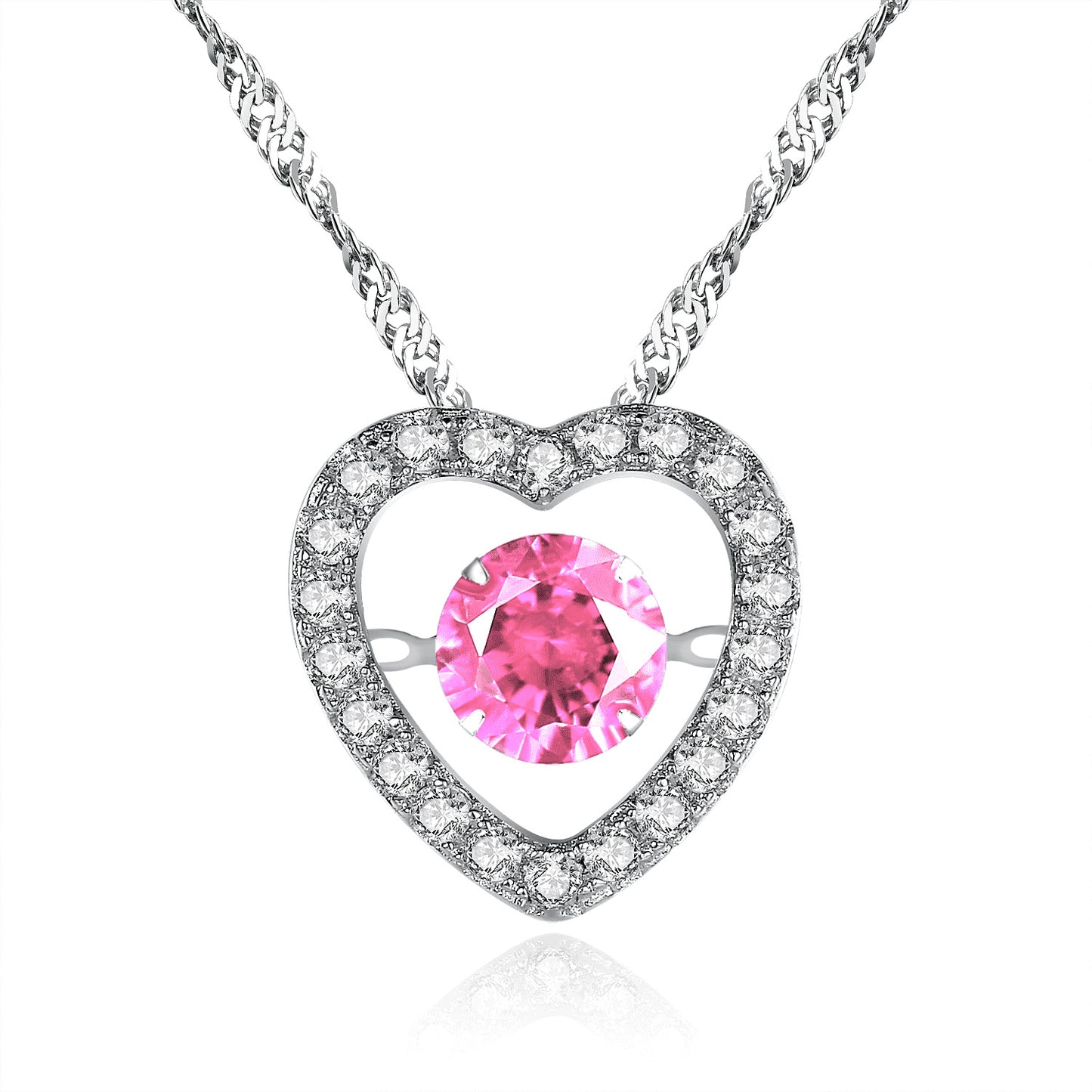 MABELLA Sterling Silver 0.5 ct Round Shaped Cubic Zirconia Heart Style Dancing Pendant Necklace, 18"