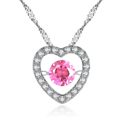 MABELLA Sterling Silver 0.5 ct Round Shaped Cubic Zirconia Heart Style Dancing Pendant Necklace, 18"
