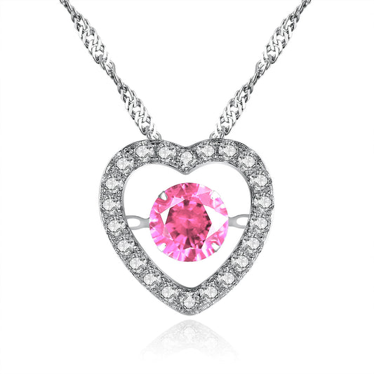 MABELLA Sterling Silver 0.5 ct Round Shaped Cubic Zirconia Heart Style Dancing Pendant Necklace, 18"
