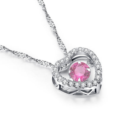 MABELLA Sterling Silver 0.5 ct Round Shaped Cubic Zirconia Heart Style Dancing Pendant Necklace, 18"
