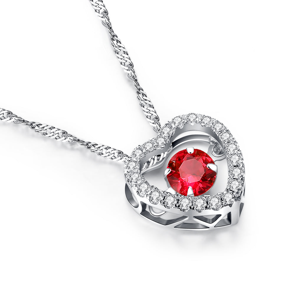 MABELLA Sterling Silver 0.5 ct Round Shaped Cubic Zirconia Heart Style Dancing Pendant Necklace, 18"