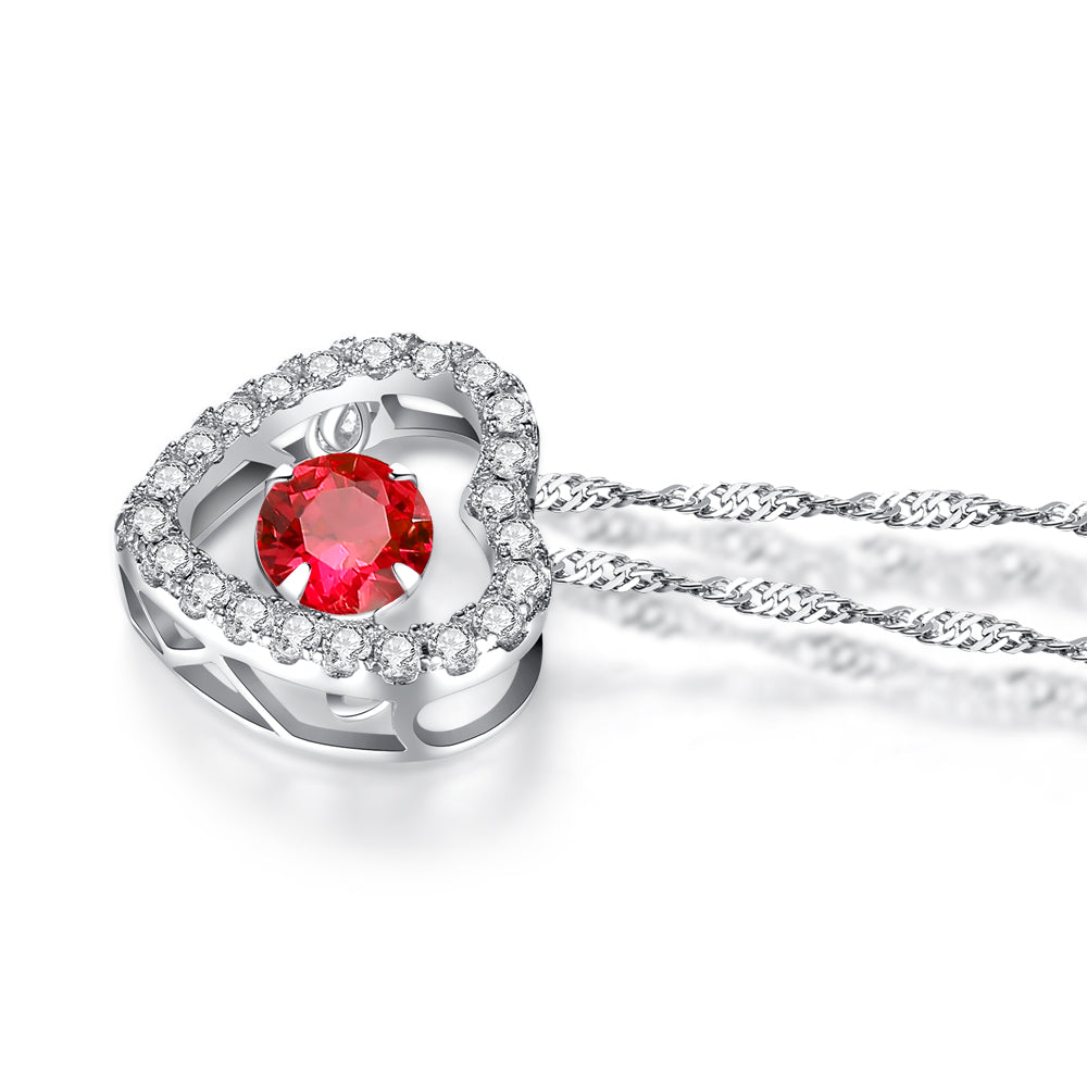 MABELLA Sterling Silver 0.5 ct Round Shaped Cubic Zirconia Heart Style Dancing Pendant Necklace, 18"