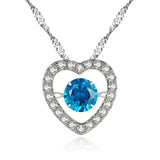 MABELLA Sterling Silver 0.5 ct Round Shaped Cubic Zirconia Heart Style Dancing Pendant Necklace, 18"
