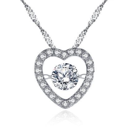 MABELLA Sterling Silver 0.5 ct Round Shaped Cubic Zirconia Heart Style Dancing Pendant Necklace, 18"