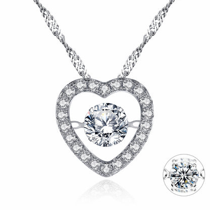 MABELLA Sterling Silver 0.5 ct Round Shaped Cubic Zirconia Heart Style Dancing Pendant Necklace, 18"