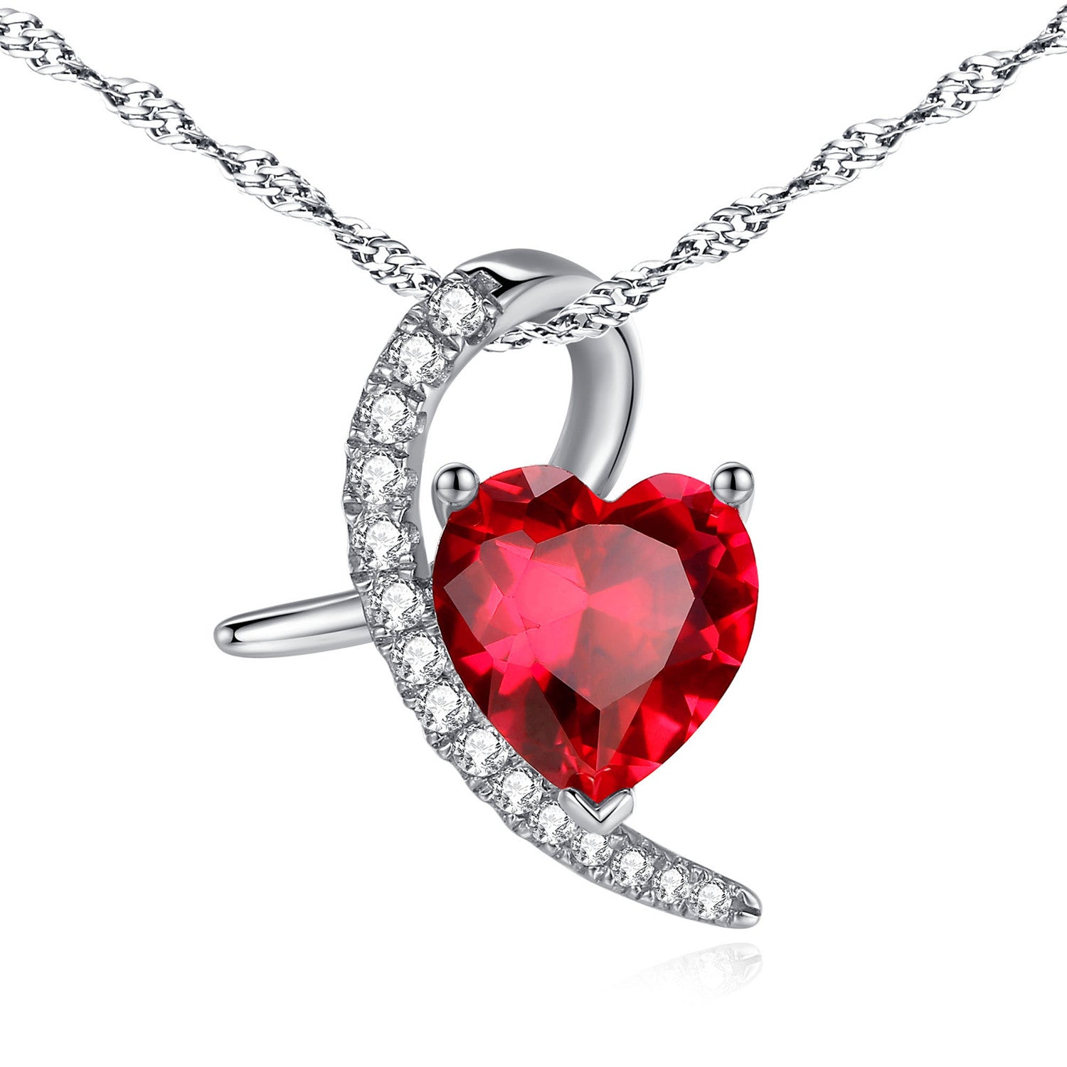 MABELLA 925 Sterling Silver Simulated Ruby Heart Pendant
