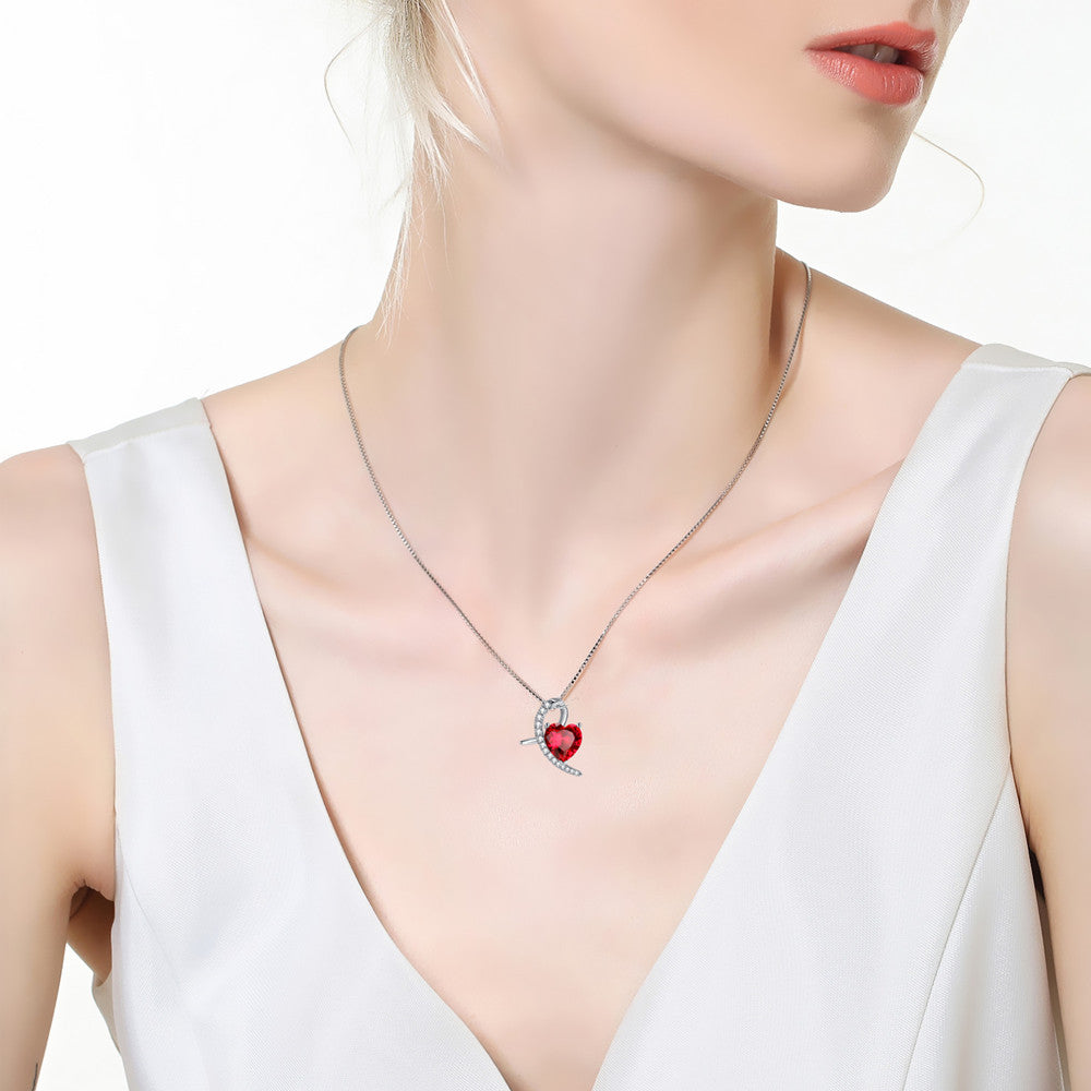 MABELLA 925 Sterling Silver Simulated Ruby Heart Pendant Necklace Gifts for Women