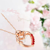 MABELLA Sterling Silver Rose Gold Plated Simulated Ruby Heart Mother and Child Pendant Necklace Mothers Day Gifts for Women