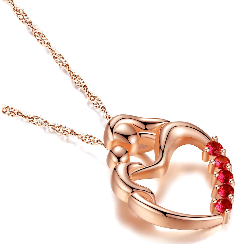 MABELLA Sterling Silver Rose Gold Plated Simulated Ruby Heart Mother and Child Pendant Necklace Mothers Day Gifts for Women