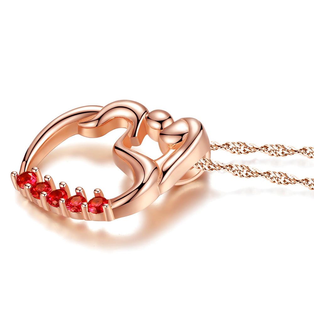 MABELLA Sterling Silver Rose Gold Plated Simulated Ruby Heart Mother and Child Pendant Necklace Mothers Day Gifts for Women