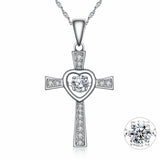 MABELLA Sterling Silver 0.25 ct Round Shaped Cubic Zirconia Cross Dancing Pendant Necklace, 18"