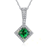 MABELLLA Sterling Silver Princess Cut Simulated Emerald/Ruby Halo Pendant Necklace Gifts for Women