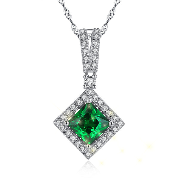 MABELLLA Princess Cut Simulated Emerald/Ruby Necklace Halo Cubic
