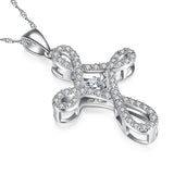 MABELLA Sterling Silver 0.25ct Round Shaped Cubic Zirconia Charm Cross Dancing Pendant Necklace, 18"