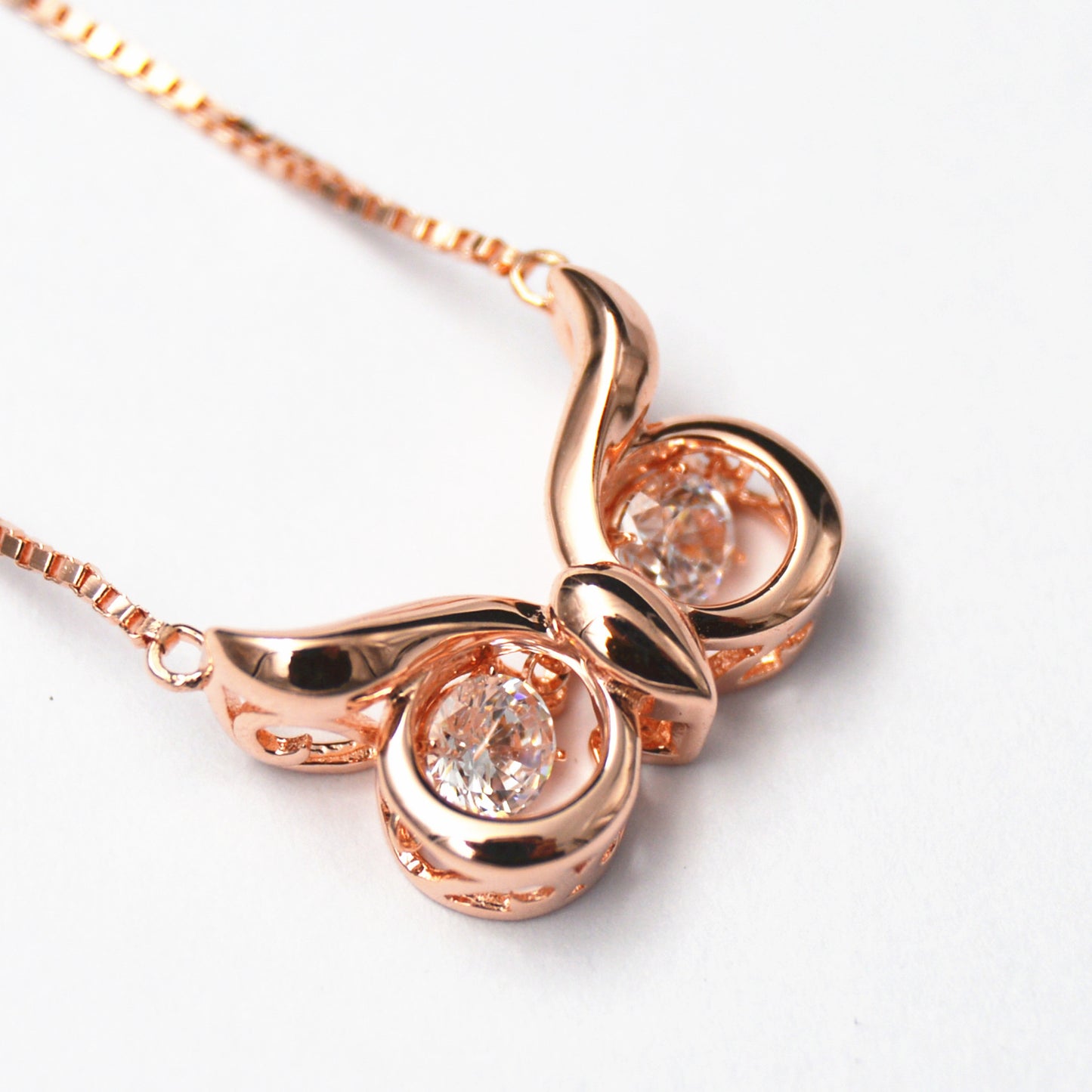 MABELLA Dancing Twinkling CZ Rose Gold Necklace Owl Eye Animal Pendant, Womens Gifts for Her