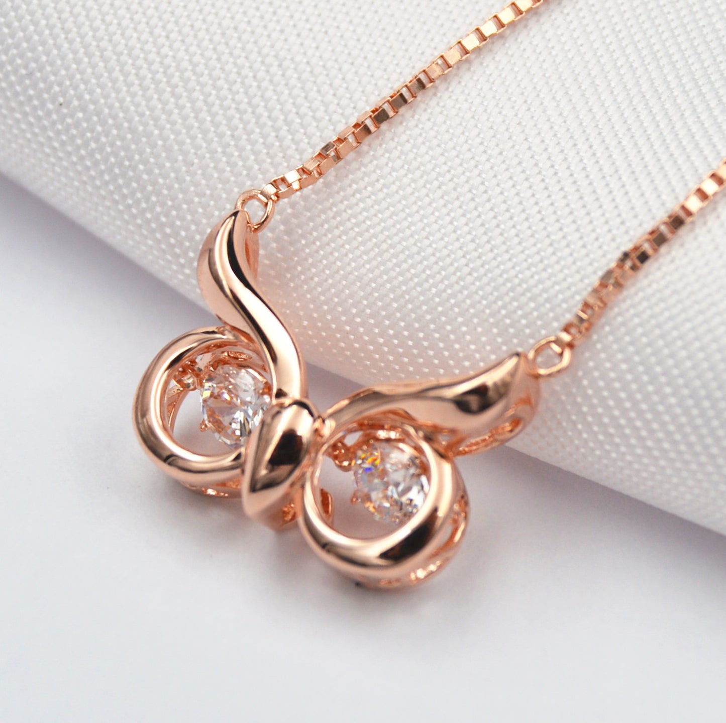 MABELLA Dancing Twinkling CZ Rose Gold Necklace Owl Eye Animal Pendant, Womens Gifts for Her
